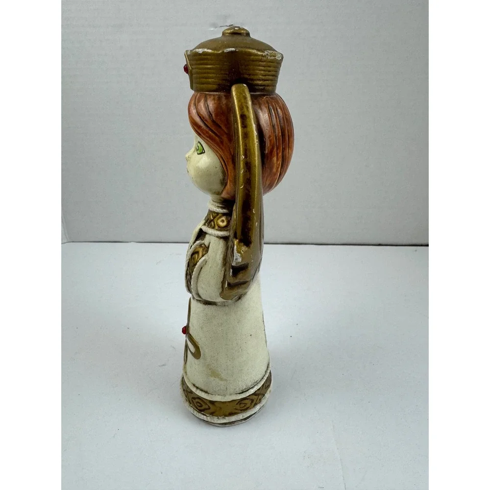 Vintage Ceramic Papier Mache Angel Figurine Gold Crown Wings Mid Century Decor